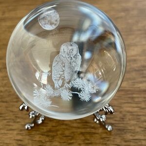 Glass Orb with Etched Owl Artwork